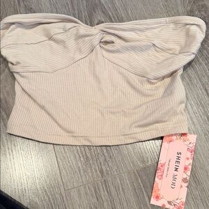 SHEIN Cream Ribbed Twist Front Crop Top